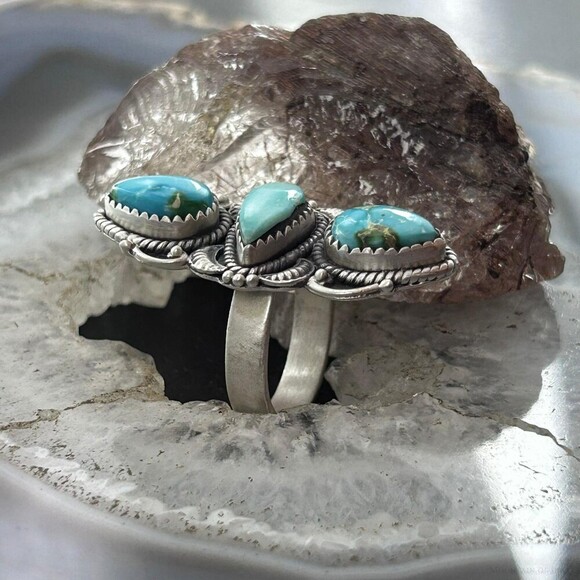 Sterling Southwestern Style 3 Sonora Gold Turquoise Adjustable Ring For Women #1 - Picture 3 of 10